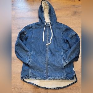 Zanerobe Denim Hooded Zip-up Jacket w/Sherpa Lining, Sz Large